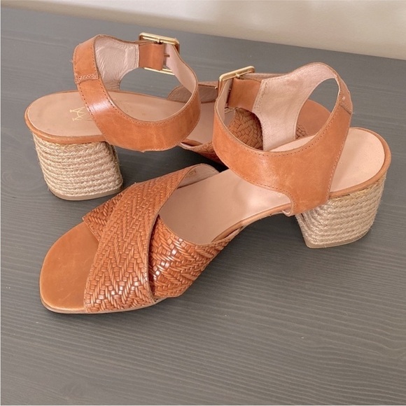 Marroqui Sanchez Chevron Weave Criss Cross Sandals Block Jute Heel Size 9.5 - Picture 1 of 15